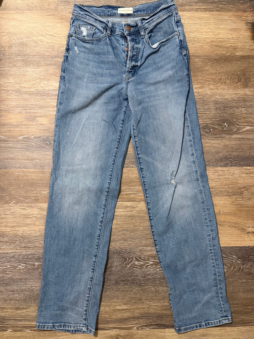 Oliver Logan Mulberry Straight Jeans 25 High Rise Light Wash Recycled Cotton